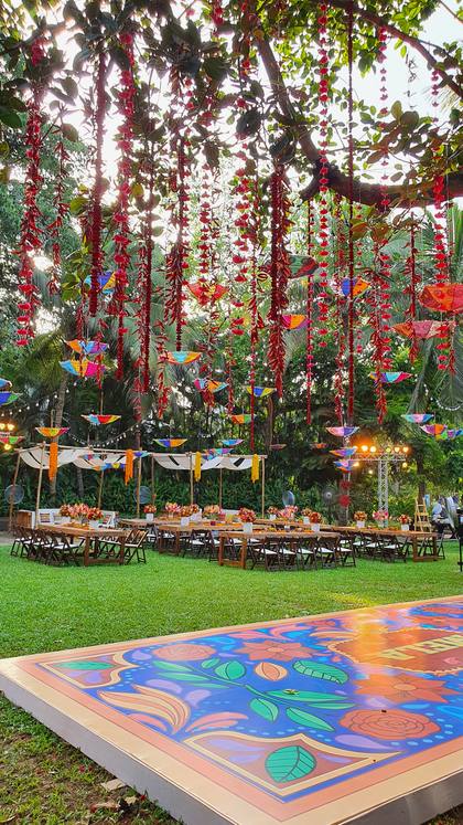 Ceiling and Tablescape — Mehendi decor — Alila Diwa Goa